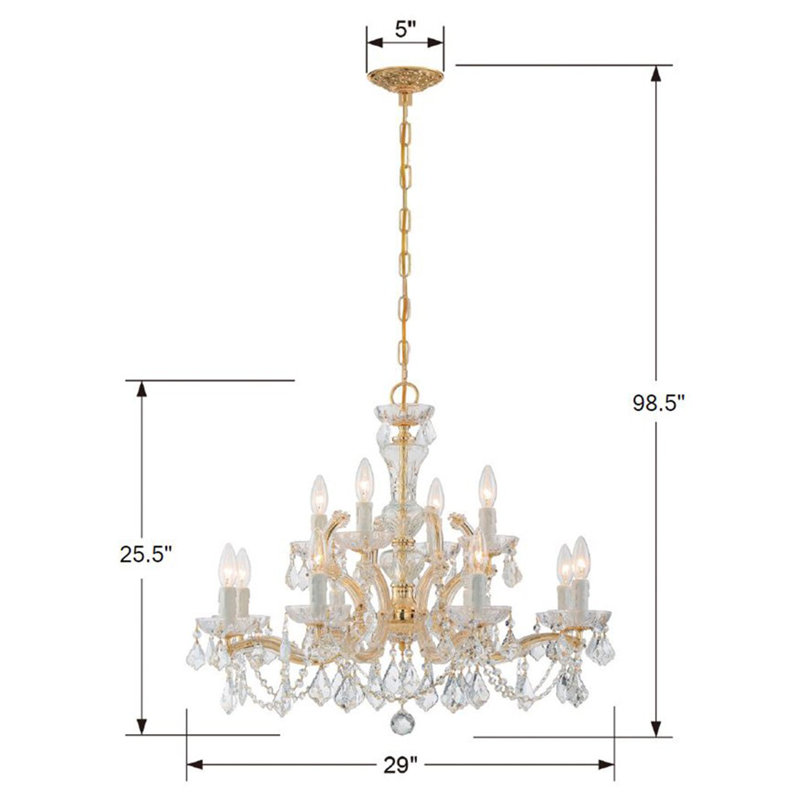Weekes 12 - Light Candle Style Classic / Traditional Chandelier with Crystal Accents, Polished Chrome