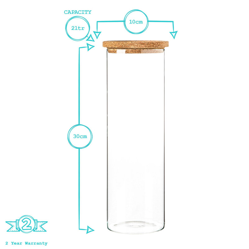 Argon Tableware - Glass Scandi Storage Jars with Cork Lids - Set of 6, 30cm H x 10cm W x 10cm D