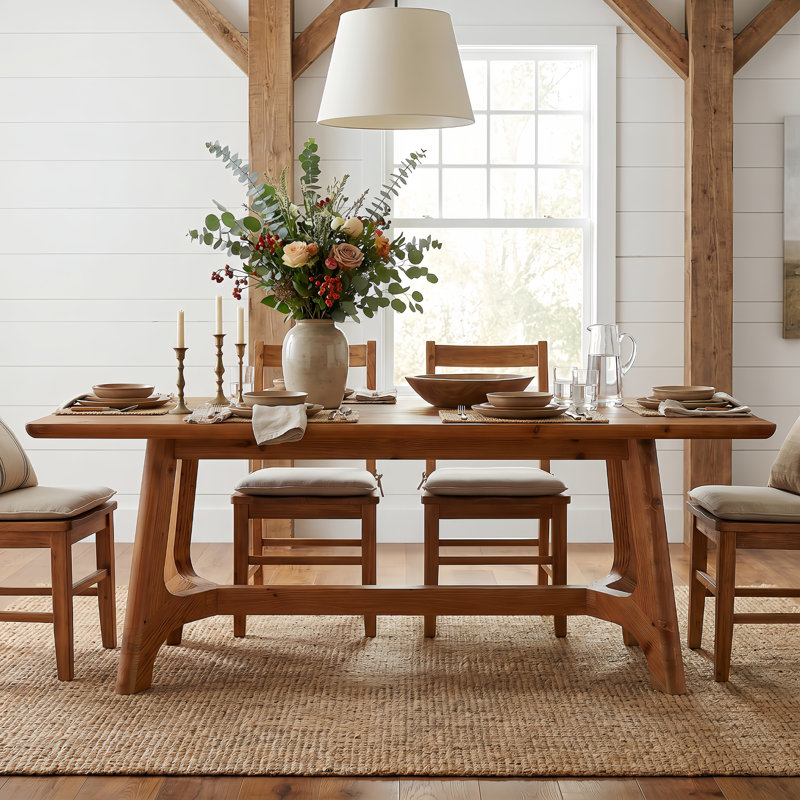 63-Inch Solid Wood Dining Table, Farmhouse Rectangular Kitchen Dinner Table For 4-6 People