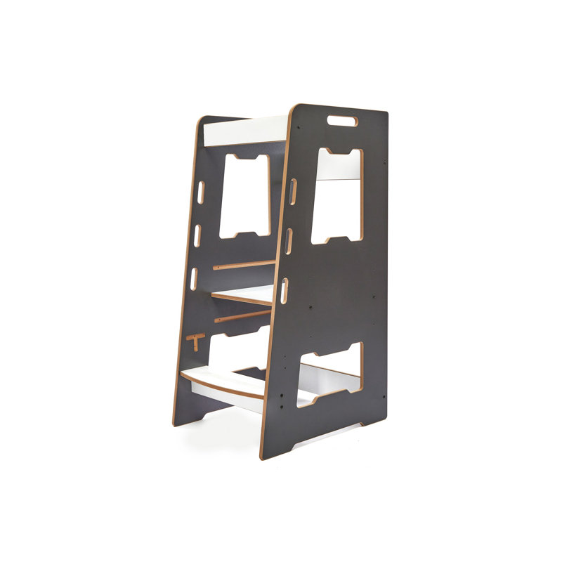 Kitchen counter kids Adjustable 2 Step Stool, Charcoal/Natural Wood Grain