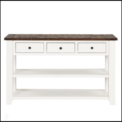 Console en bois de pin massif 48 po, table d'appoint moderne avec 3 tiroirs et 2 tablettes, facile à assembler