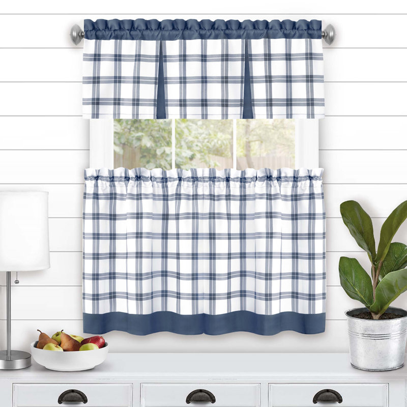 Plaid Tailored 58'' W Kitchen Curtain, 36" W x 58" L, Burgundy