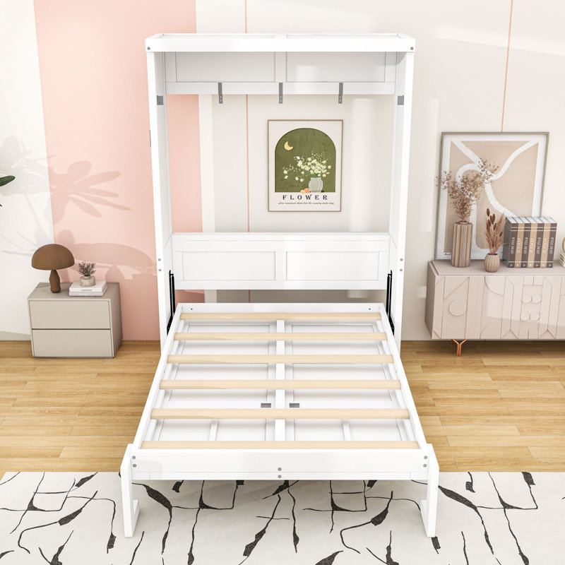 Lit escamotable en bois avec lattes, Lit simple, Blanc