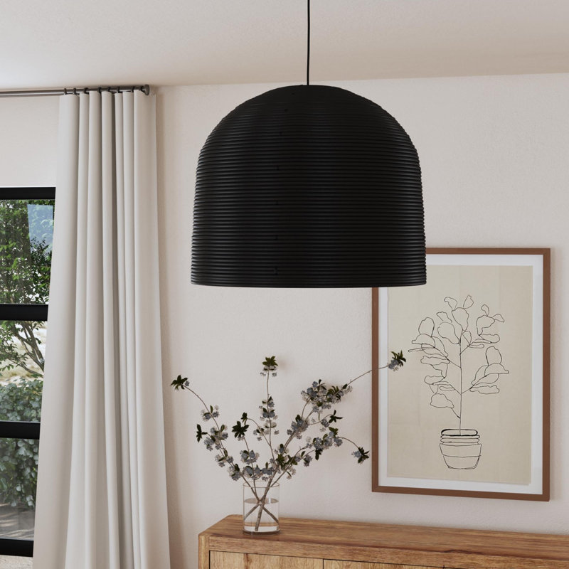 Java Rattan Dome Pendant Light, Black
