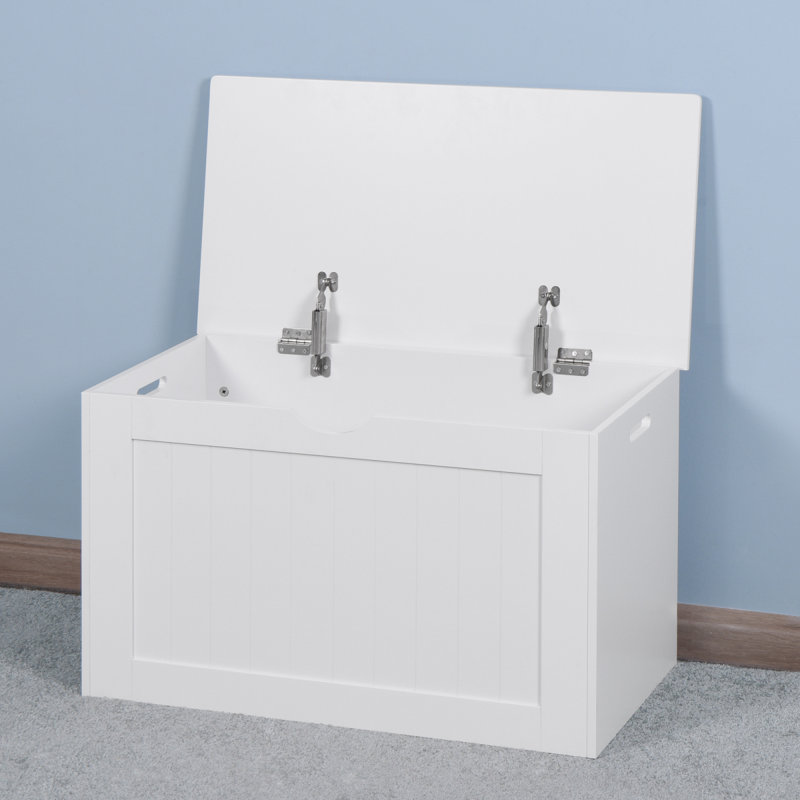 Armoire de rangement blanche avec 2 charnières de sécurité et coffre à jouets en bois