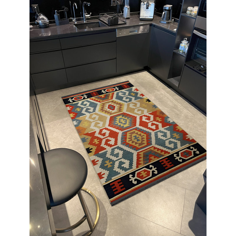 Tapis décoratif multicolore à motifs géométriques mixtes, Rectangle 4 pi 7,12 po x 6 pi 6,74 po