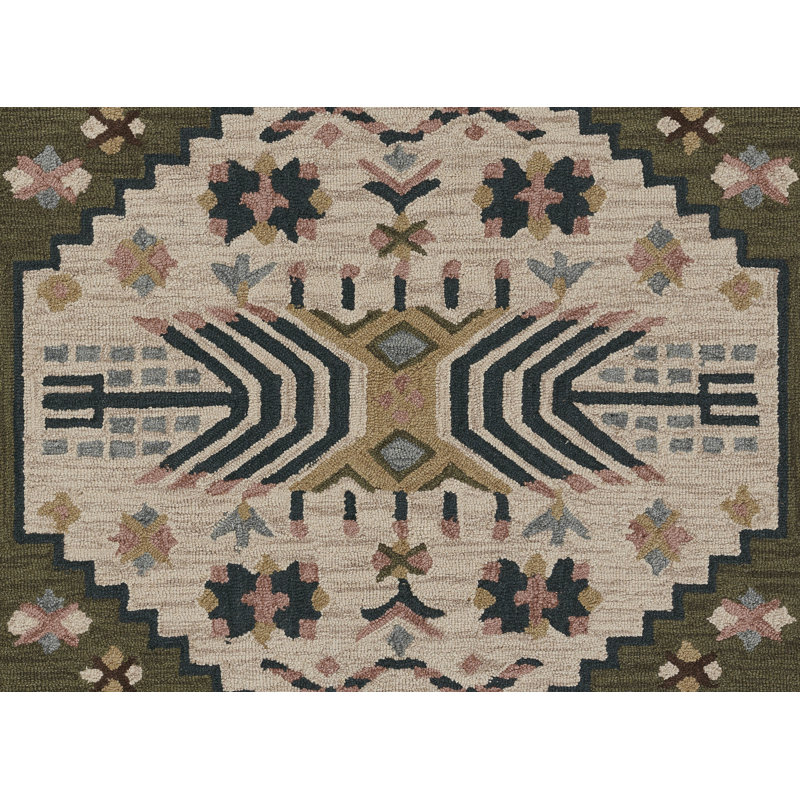 Tapis vert en laine touffeté à la main Anine, Rectangle 2 pi x 3 pi