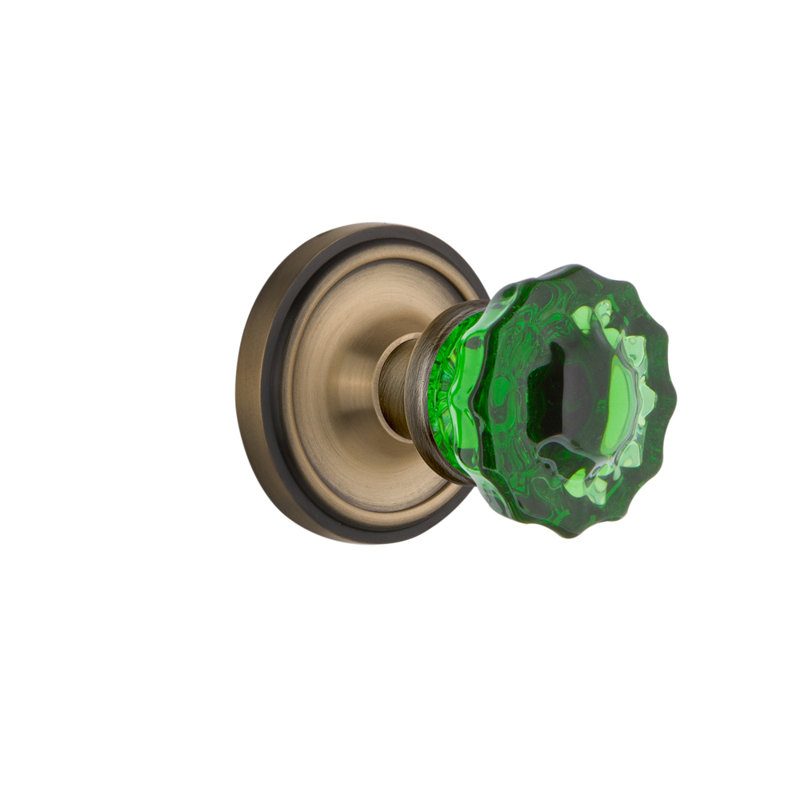 Rosette classique avec bouton de porte en cristal émeraude, Laiton antique