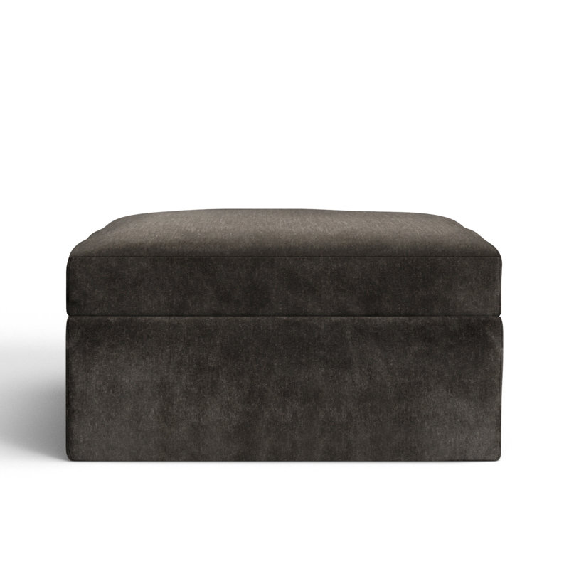 Hartig Upholstered Ottoman, Nave Charcoal Performance Distressed Velvet