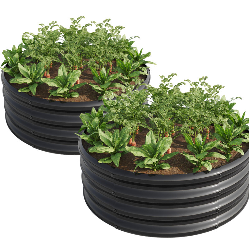 2Pcs W840116762 Metal Raised Garden Bed For Strawberry And Succulent Arrangements, - Rust Coating, Stable Structure Galvanized Carrot Fields, Round Design, Not Loose