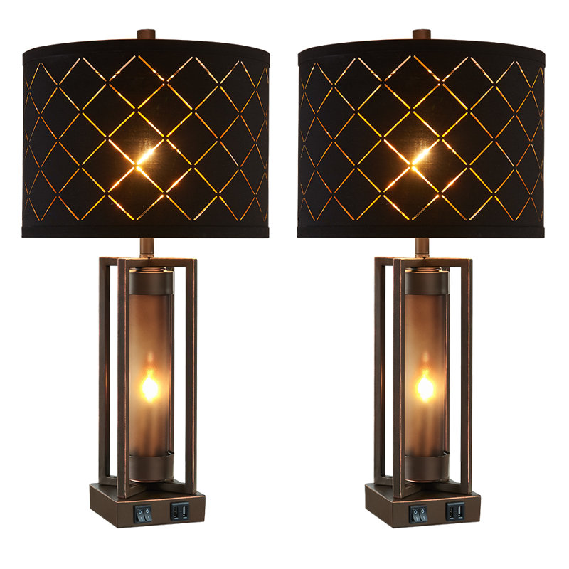 26" Nikaela Table Lamp Set With Night Light And USB Ports