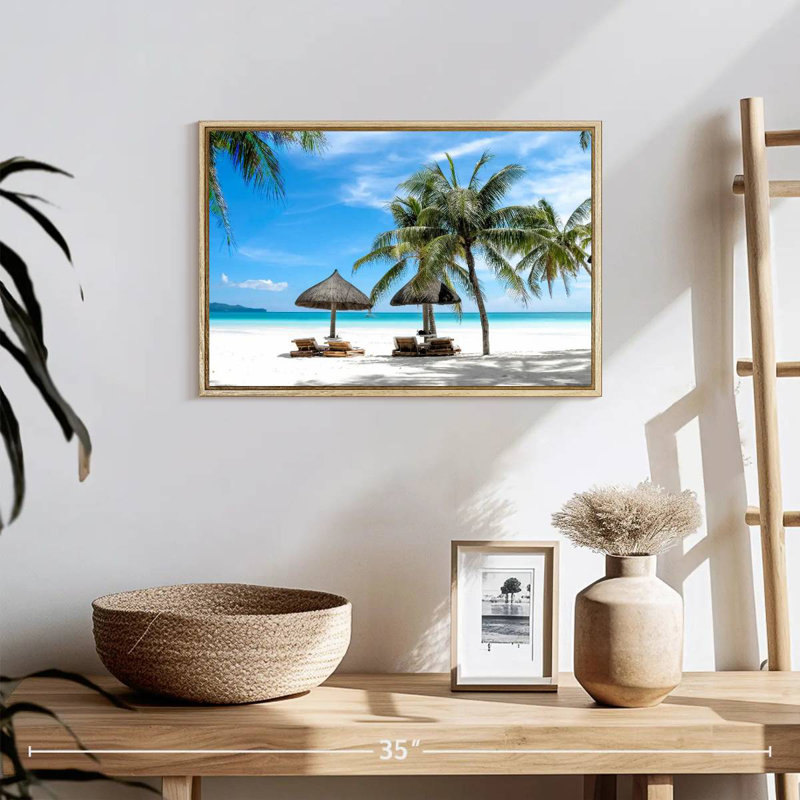 Bord de mer Boracay, 19 po x 13 po, Cadre flottant en bois naturel