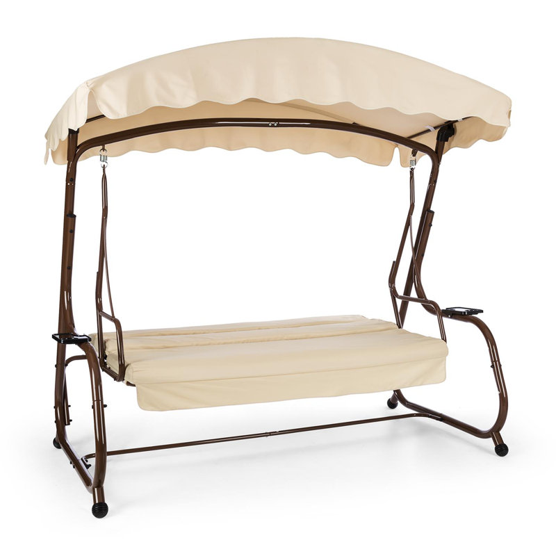 4 Person Porch Swing with Canopy, Brown/Cream