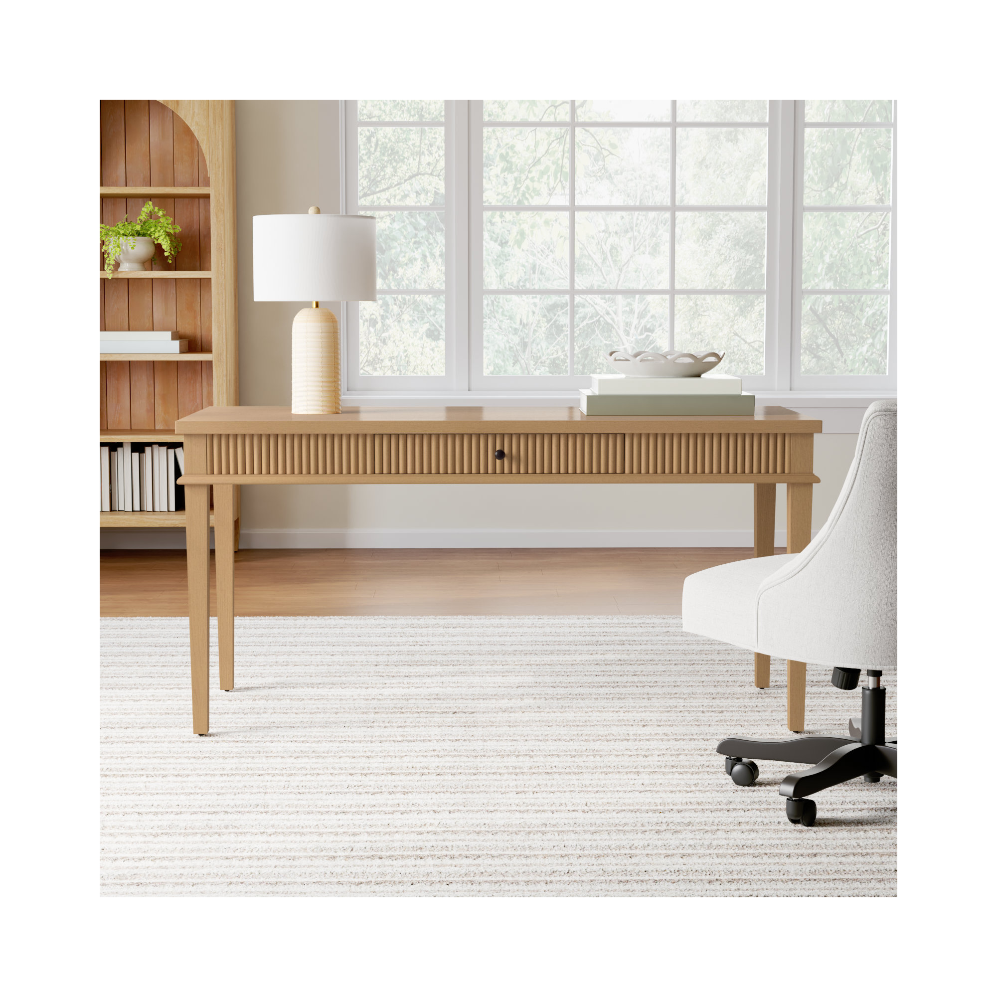 Haden 1 Drawer Reeded Desk, Oak