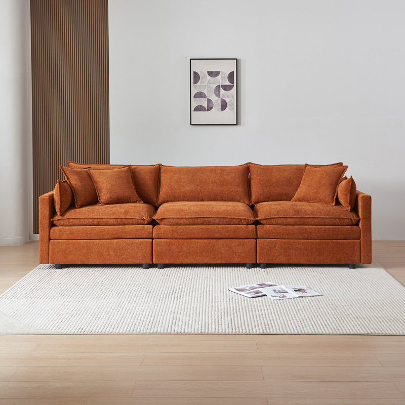 Canapé modulaire en L modulaire, Chenille orange
