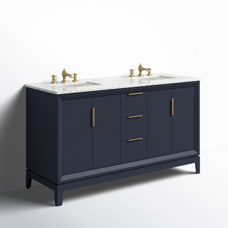 Meuble-lavabo de comptoir en marbre blanc 60 "Elizabeth de Elizabeth avec robinet Elizabeth, Bleu monarque, Cascade