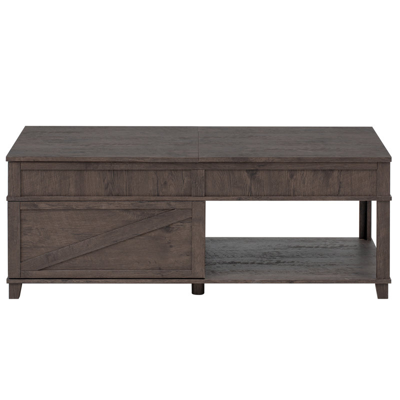 Table basse multifonctionnelle à plateau relevable avec bureau réglable, compartiment de rangement caché secret et grande tablette inférieure ouverte pour le salon, brun antique