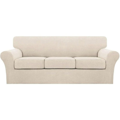 Housse de canapé 4 pièces pour canapé à 3 coussins Housse de canapé lavable pour chiens avec housse de canapé individuelle en tissu jacquard (canapé à 3 coussins, beige Biscotti)