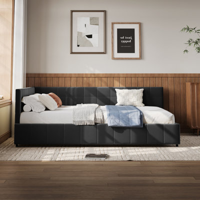 Lit plateforme tapissier réversible en L avec tissu en velours