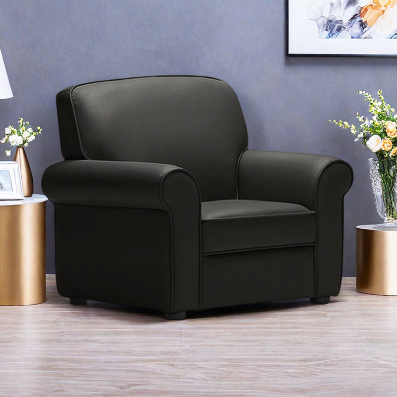 Modern Living Room Faux Leather Leisure Recliner, Black