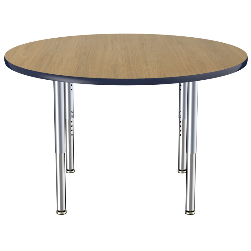 Table ronde thermofusionnée 48 po avec pieds réglables Super - chêne Pasadena / bleu marine / argent, Oak, Navy, Silver