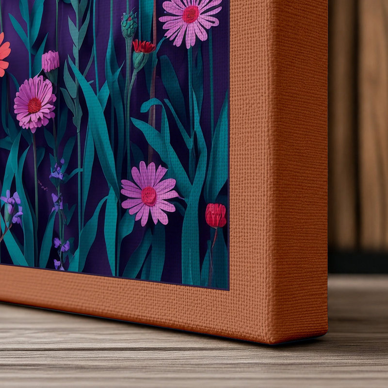 Pink Carnation Field Botanical - Wrapped Canvas, Terracotta Border, 30x20 - 76.2 x 50.8 cm