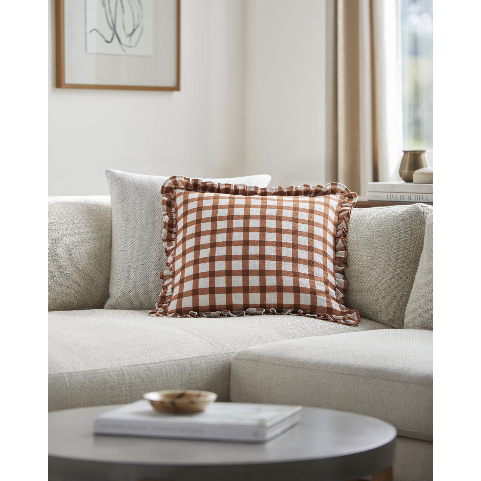 Zeppelin Plaid Cotton Throw Pillow, 18" x 18", Down, Orange Plaid