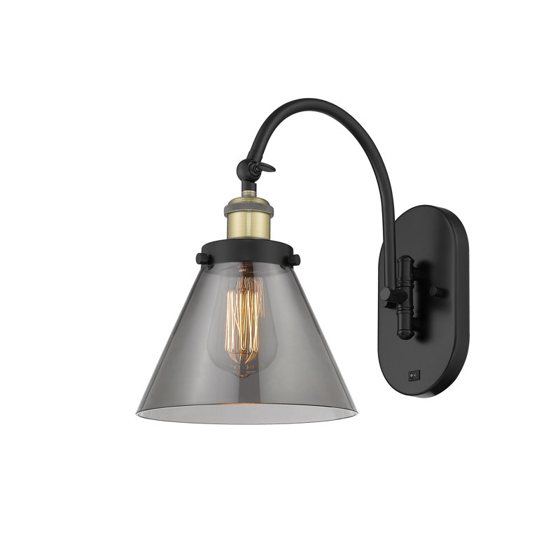 Applique murale 1 lumière 8 "à bras pivotant 8" Shauna Cone, DEL, Fumée plaquée, Noir / laiton antique