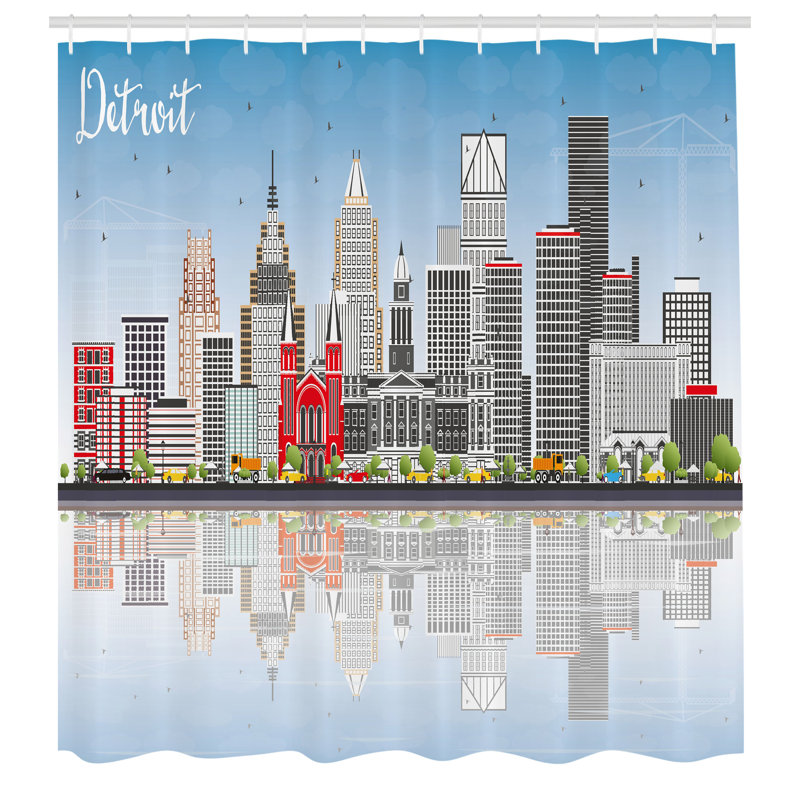 Detroit Skyline Multicolor Waterproof Fabric Shower Curtain