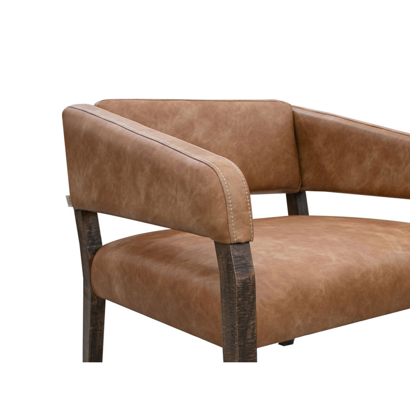 Structure en bois Murcia, fauteuil en similicuir, Cognac Murcia