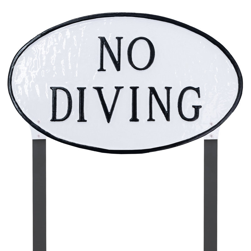No Diving Standard Oval Statement Plaque with Lawn Stake - White/Black, White/Black