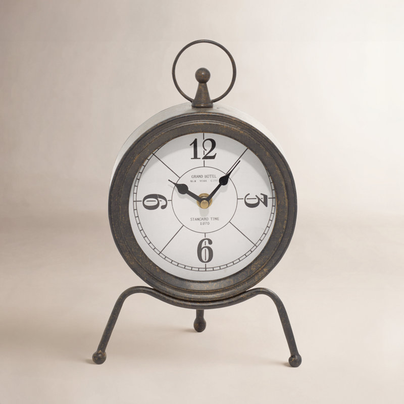 Modern & Contemporary Analog Metal Mechanical Tabletop Clock in Black