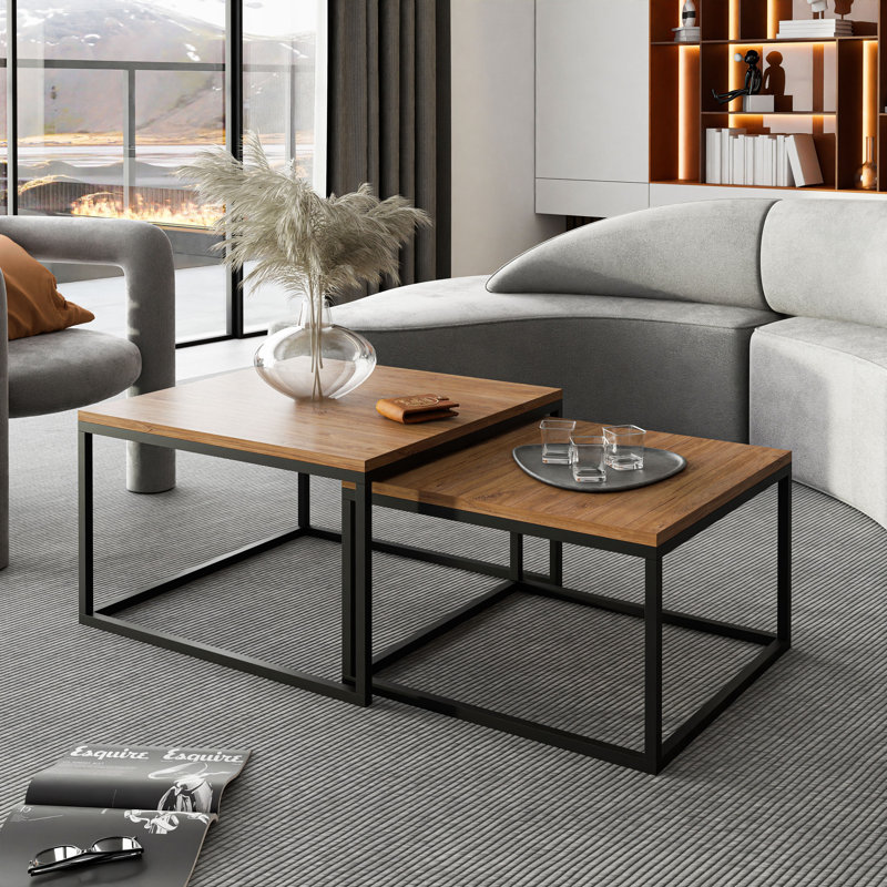 2-piece coffee table set Ahlers, 42cm H x 70cm L x 70cm W, Stirling Oak/White