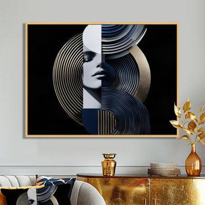Portrait de femme géométrique foncée symétrique de la femme II - femme abstraite grand art mural