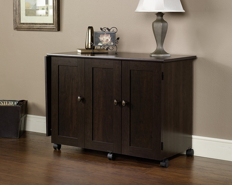 Cinnamon Cherry Mobile Craft and Sewing Table with Drop Leaf