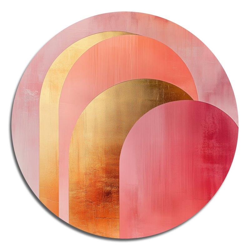 Rosé et arcs dorés - Décoration murale transitionnelle abstraite moderne en métal, L 29 po x H 29 po