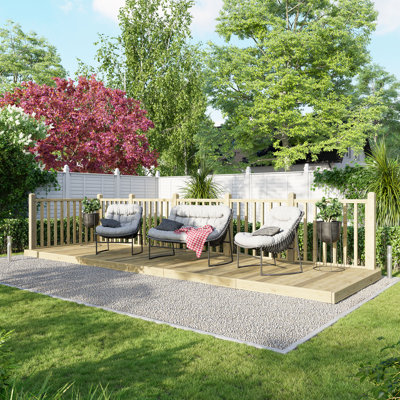 Powersheds 6 x 20ft Timber Pressure Treated Decking Kit - Handrails on Two Sides