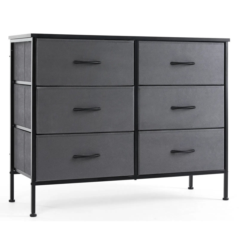 38" Wide 6-drawer Fabric Dresser Storage Tower With Wood Top And Metal Frame, Chest Of Drawers For Bedroom Closet Nursery, Tv Stand With Anti-tip Safety
