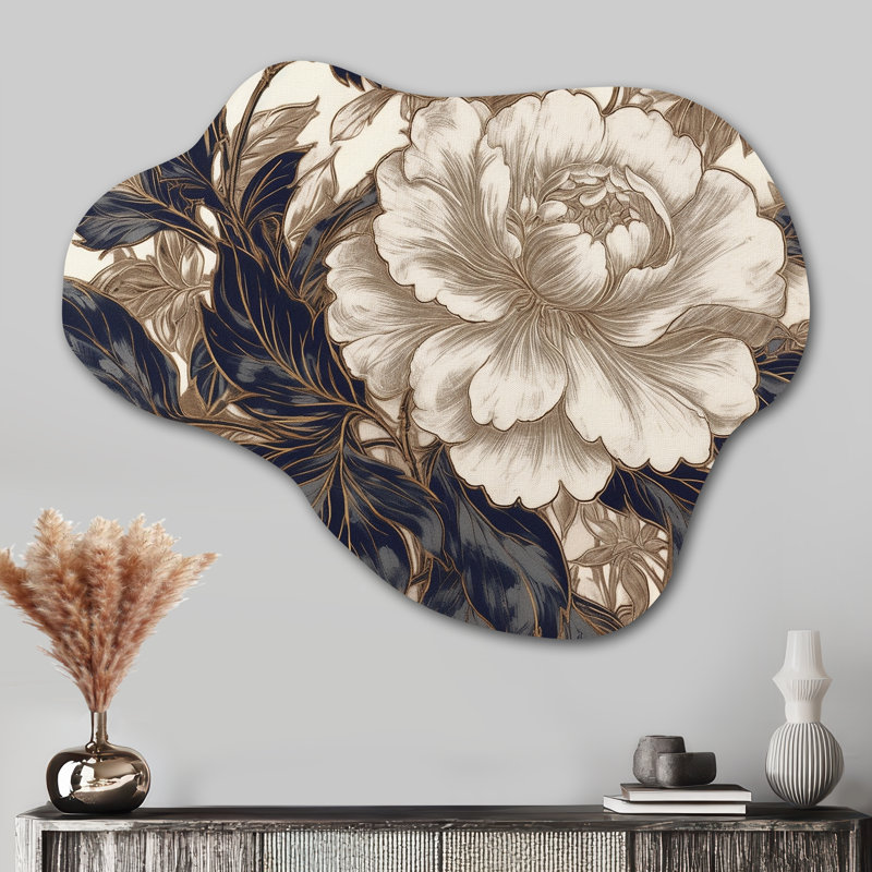 Gold Blue Carnation Flower IV - Asymmetrical Carnations Metal Wall Art, Cloud Metal Wall Sculpture Print