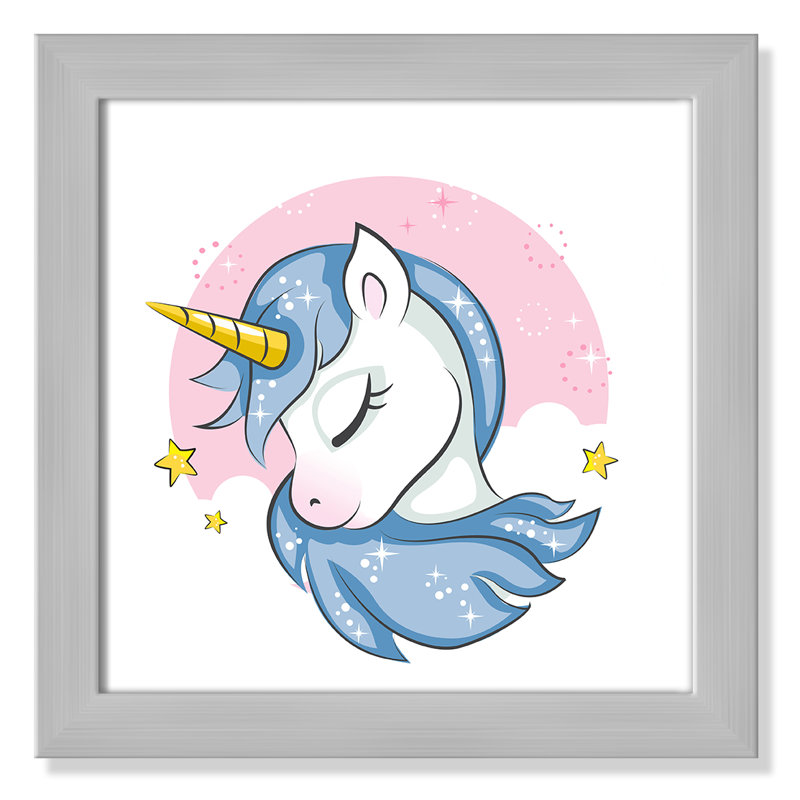 Impression sur papier Sparkly Unicorn, H 16 po x l 16 po x P 0,6 po, Encadré plat argent