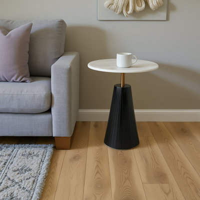 Timeless Marble Top End Table with Sleek Fluted Base Accent – Compact Small Side Table for Home, Covered Patio, or Living Room End Tables – Everyday Elegance as Stylish Narrow End Table – 22"