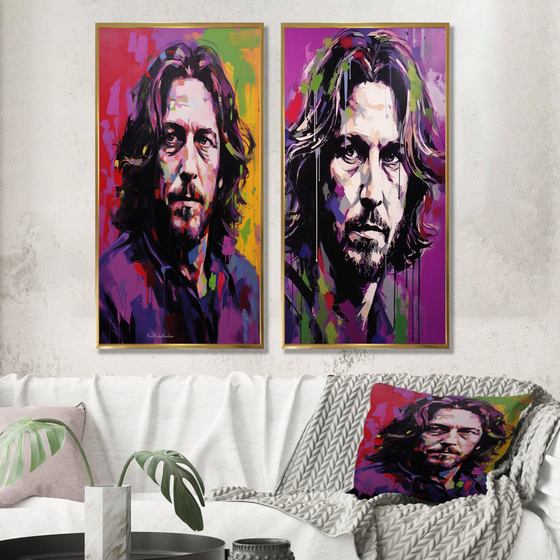 Violet Vedder Portrait - ensemble d'art abstrait sur toile Popart, Encadrement doré, H 28 po x l 25 po