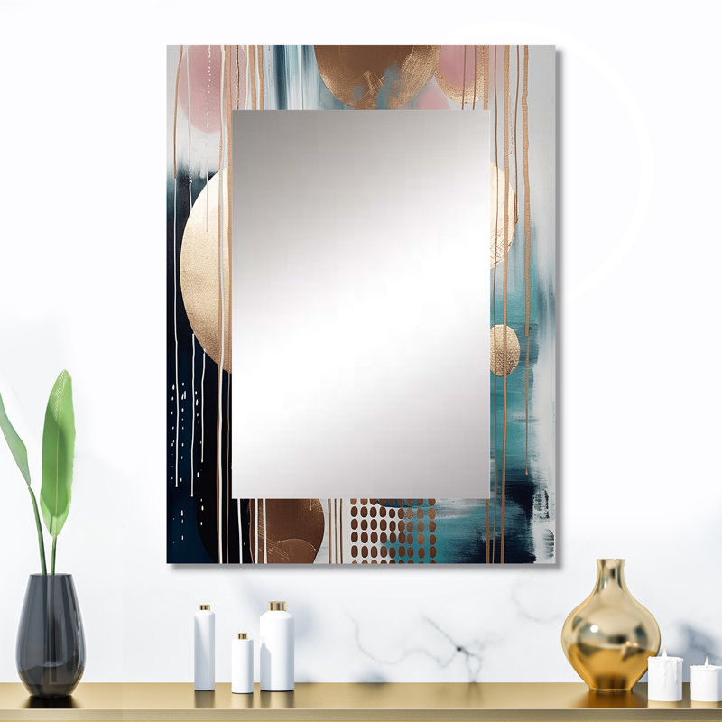 Soft Colors Shapes And Lines Marble V - Modern Rectangular Wall Mirror, 32" x 24"