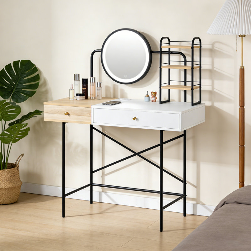 Coiffeuse Rovce avec miroir à changement de couleur et station de recharge sans fil