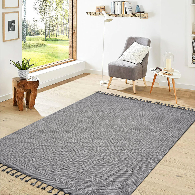 5X7 White Area Rug - Geometric Pattern, Stain , Non-Shedding, For Dorm Room, Pet-, Long-Lasting Indoor Graceful Design Bedroom, Home Office, Long-Wearing
