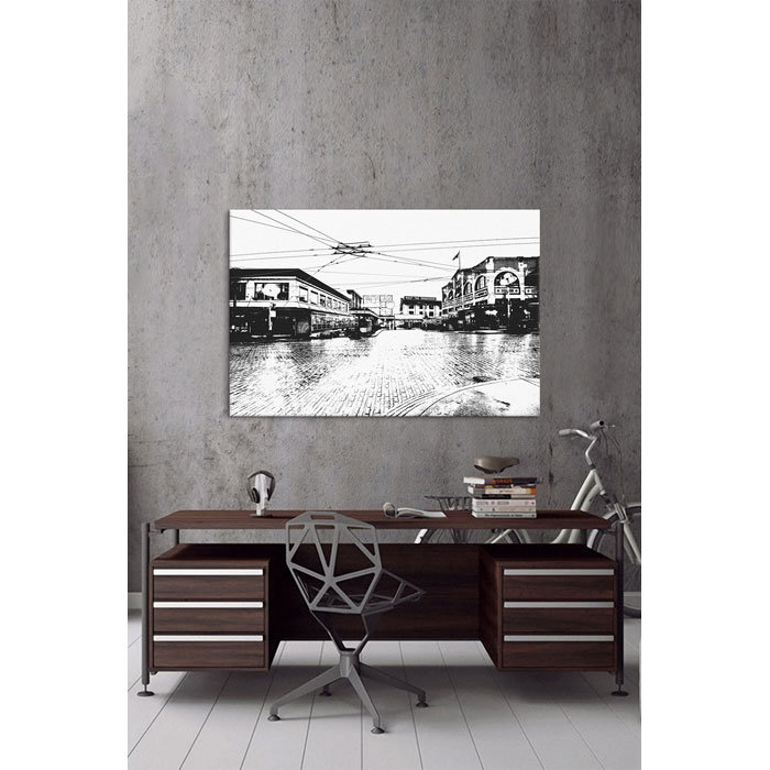 «Seattle Skyline», impression sur toile, H 18 po x l 26 po x P 1,5 po, Toile avec cadre flottant noir, Pas de tapis