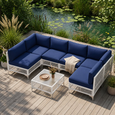 6 - Person Premium Patio Wicker Sectional Seating Group with Cushions