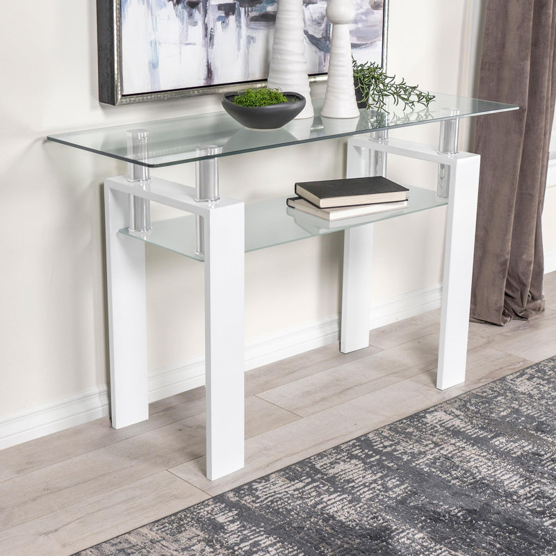 Iginio 47.6'' W Console Table with Glass Top, White