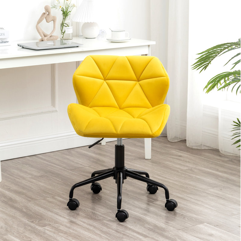 Yellow Diamond Tufted Adjustable Swivel Office Chair, Yellow