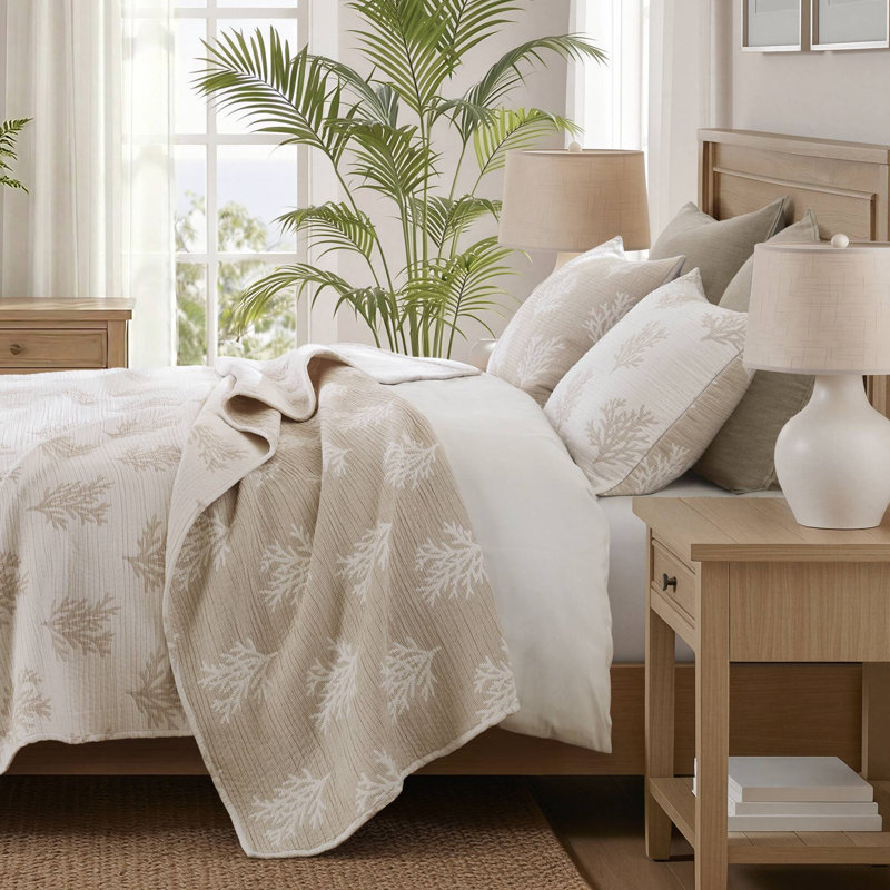 Ensemble de literie pour lit double réversible, courtepointe en polyester brun clair avec taies décoratives